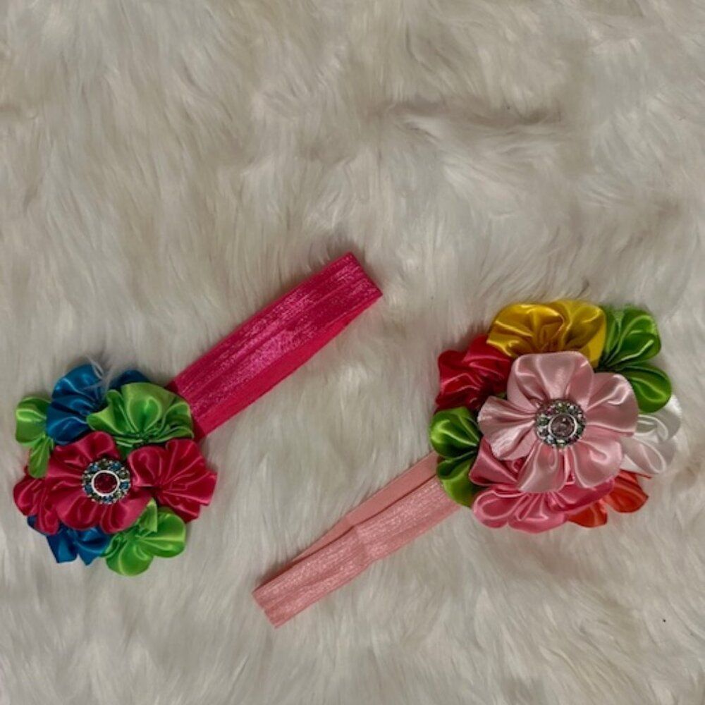 **** Bundle (2) of Satin Flower Cluster on FOE Headband  HB8264  Handmade NWT Bo